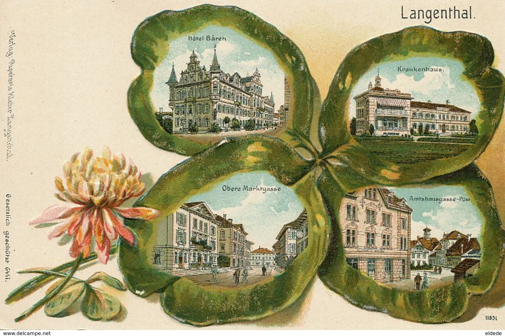 Langenthal Art Litho Card  Kleber  Hotel Baren ,  Embossed . Relief Gaufrée . Trefle 4 Feuilles - Langenthal