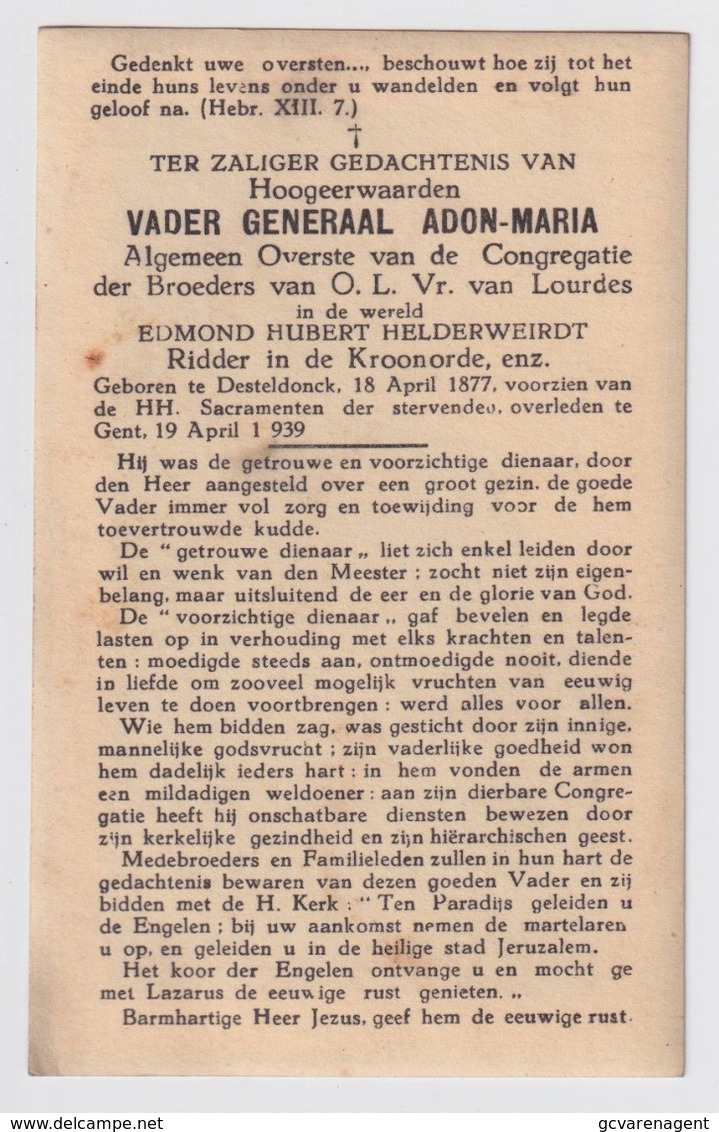 HOOGEERWAARDEN VADER GENERAAL ADON MARIA / ED.HELDERWEIRDT  DESTELDONCK 1877 - GENT 1939   2 SCANS - Compromiso