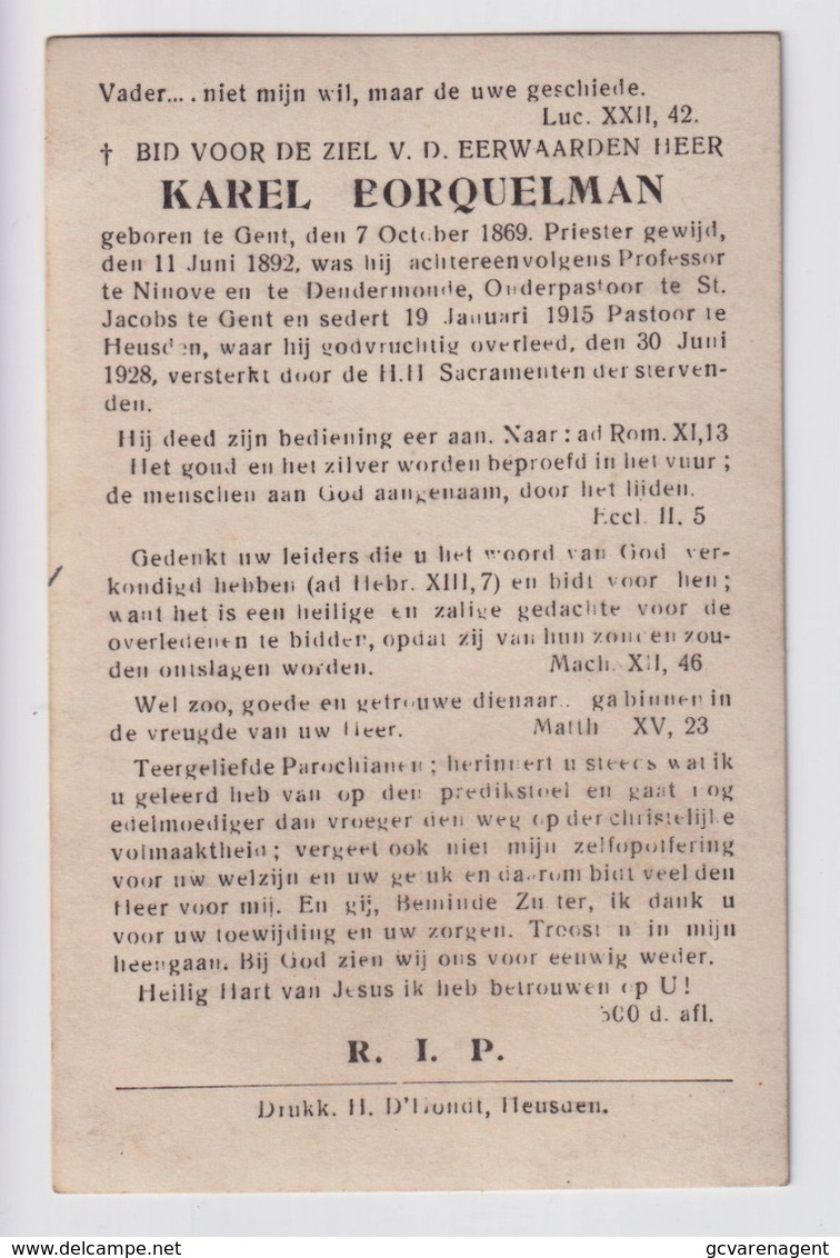 PASTOOR HEUSDEN  KAREL BORQUELMAN - GENT 1869 - HEUSDEN 1928   2 SCANS - Engagement