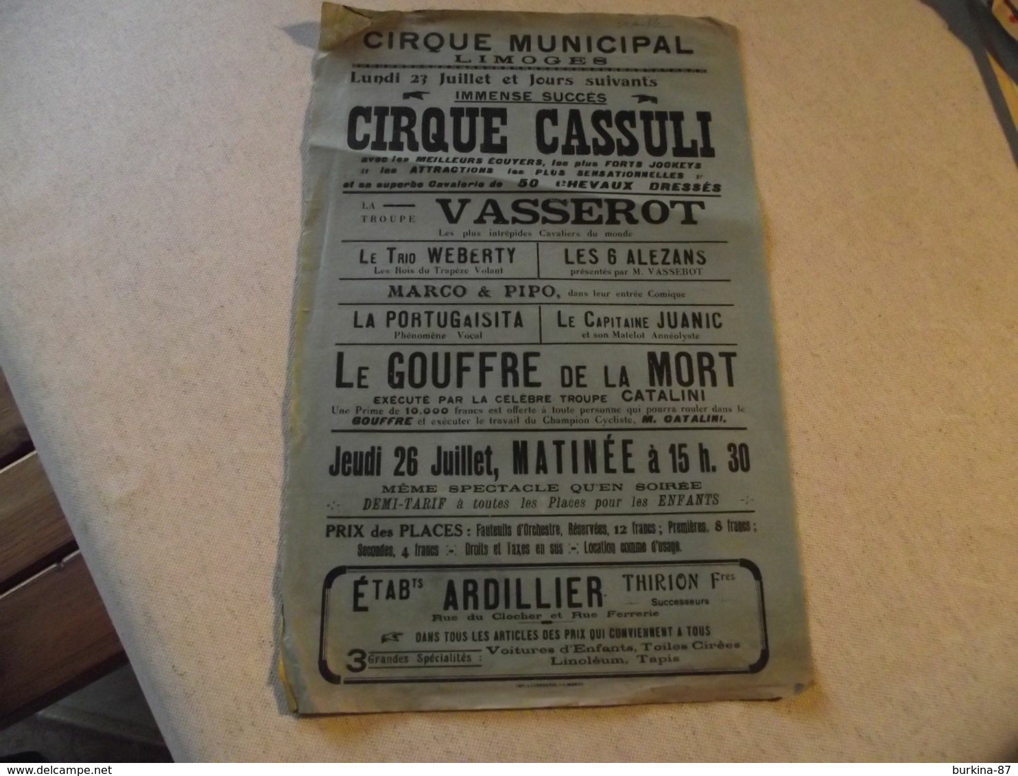 Limoges, Feuillet Publicitaire, Cirque Municipal, Vers 1910, Programme - Publicités