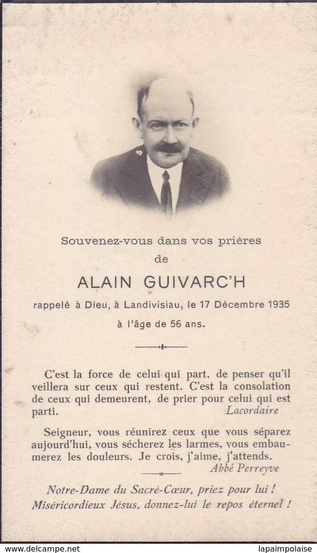 Vieux Papiers Faire-part GENEALOGIE Carte Décès Souvenir De Alain Guivarc'h Le 17/12/1935 Landivisiau (ref 1220) - Avvisi Di Necrologio