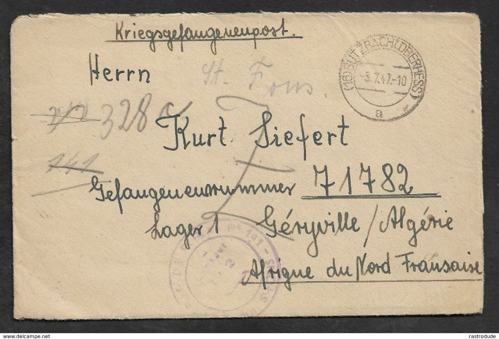 1947 KGF - PRISONNIERS DE GUERRE - KRIEGSGEFANGENE POST A. BUTZBACH N. GÉRYVILLE LAGER 1. INHALT ! FLÜCHTLING - Covers & Documents