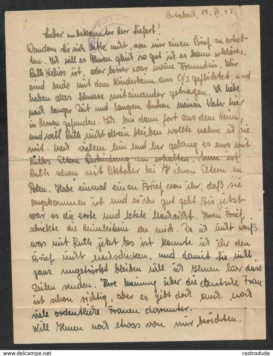 1947 KGF - PRISONNIERS DE GUERRE - KRIEGSGEFANGENE POST A. BUTZBACH N. GÉRYVILLE LAGER 1. INHALT ! FLÜCHTLING - Lettres & Documents