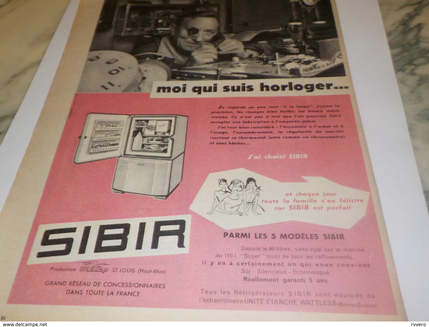 ANCIENNE PUBLICITE HORLOGER REFRIGERATEUR SIBIR 1959 - Andere Geräte