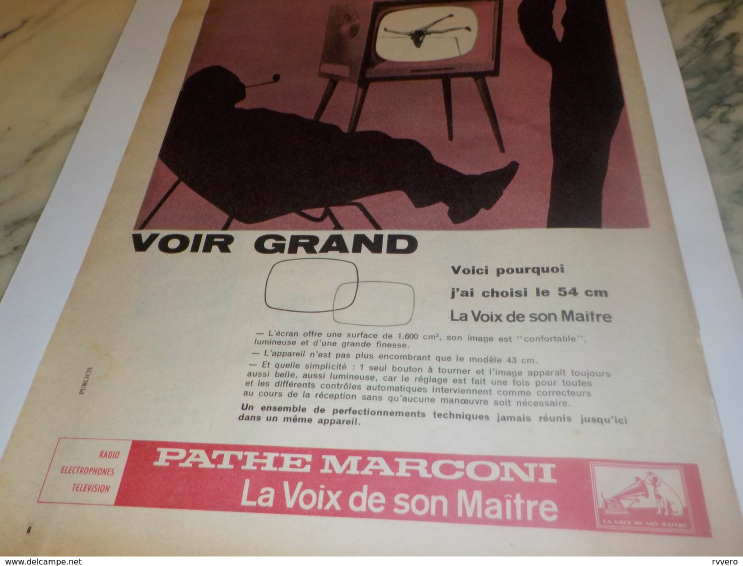 ANCIENNE   PUBLICITE VOIR GRAND TV PATHE MARCONI 1959 - Television