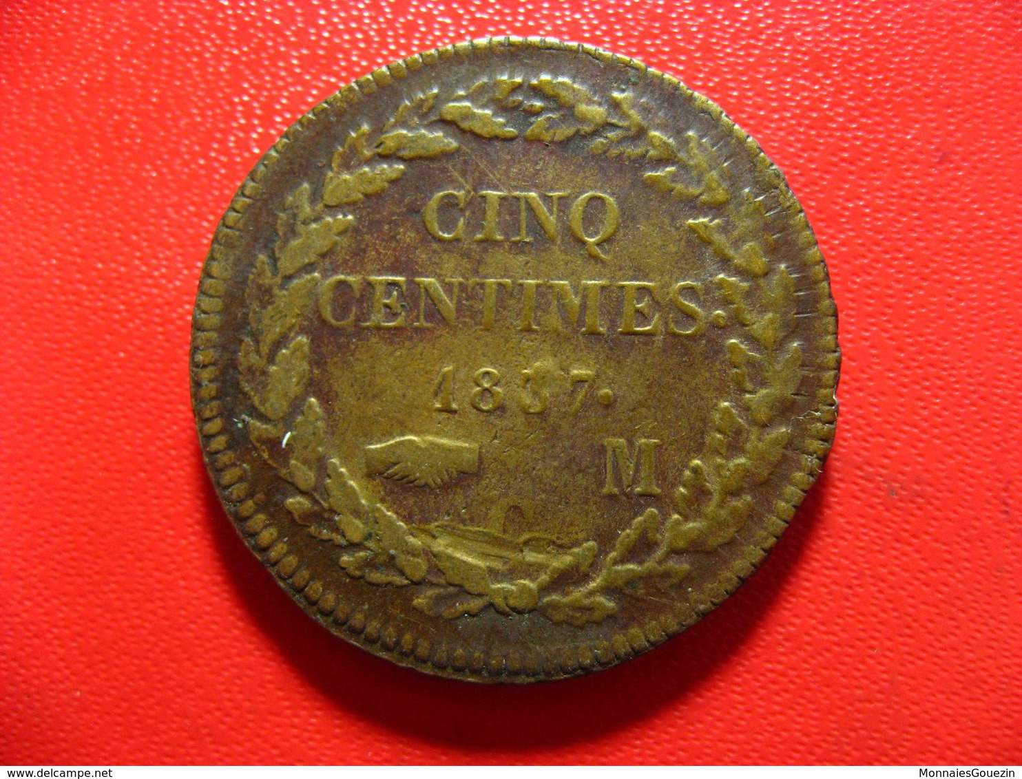 Monaco - 5 Centimes 1837 MC - Variété Cuivre Jaune 7254 - 1819-1922 Honoré V, Charles III, Albert I