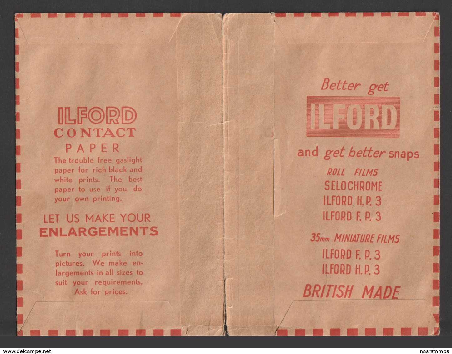 Egypt - RARE - ILFORD Films - Old Paper Pocket - Storia Postale