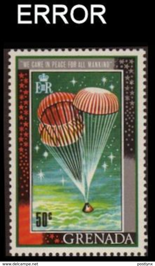 GRENADA 1970 Space Apollo XI Parachuting Capsule 50c Philympia London 1970 ERROR:OVPT:albino - Stati Uniti