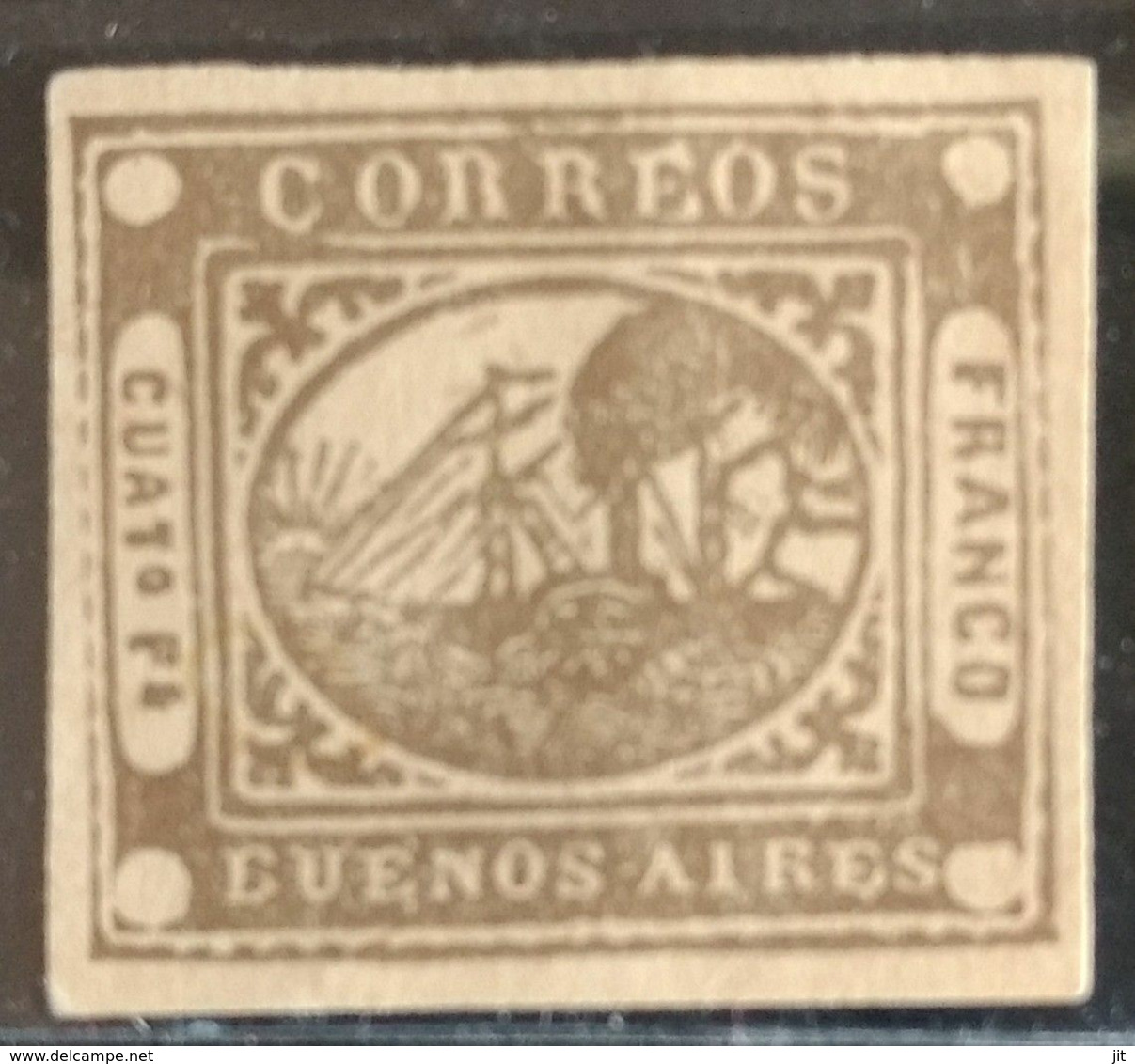 117. ARGENTINA EARLY IMPERF STAMP SAILING SHIP , FAKE ?? . MNG - Neufs