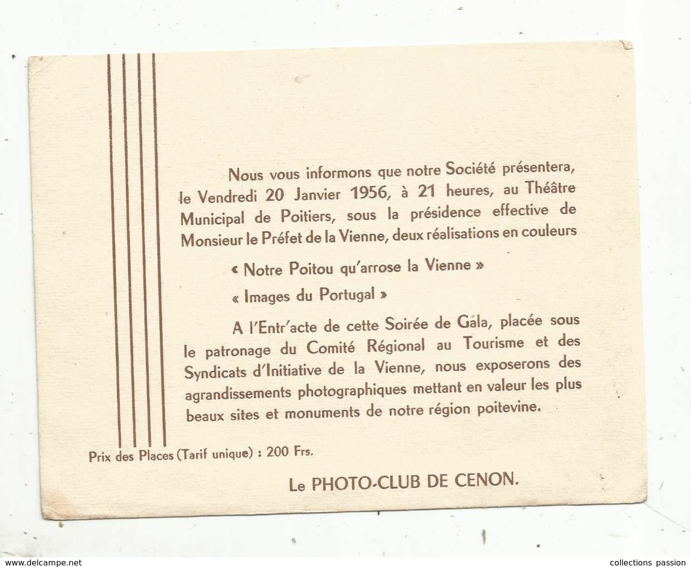 Programme ,PHOTO CLUB DE CENON ,86 , 1956, Soirée De Gala , Théâtre  De Poitiers, Notre POITOU Qu'arrose La Vienne... - Programs