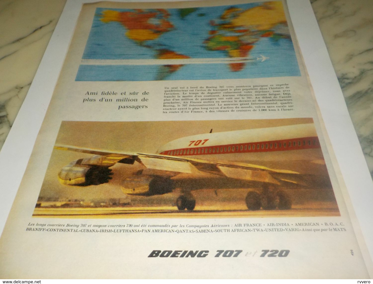 ANCIENNE PUBLICITE AVION BOEING 707  ET 720 1959 - Publicités