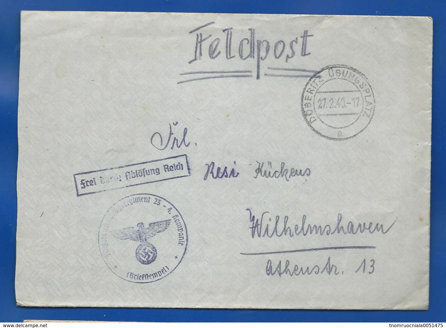 Enveloppe     Oblitération Militaire :  FELDPOST  DÖBERITZ  ÜBUNGSPLATZ  27/2/1940 + Cachet Avec Aigle Et Croix - Covers & Documents