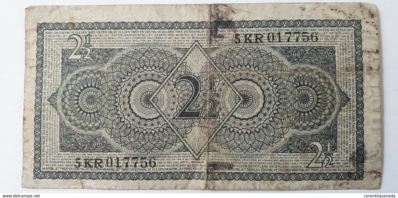 2 ½ Gulden Muntbiljet, Pays-Bas Du 8 Août 1949. Ministère De La Finance - 2 1/2  Florín Holandés (gulden)