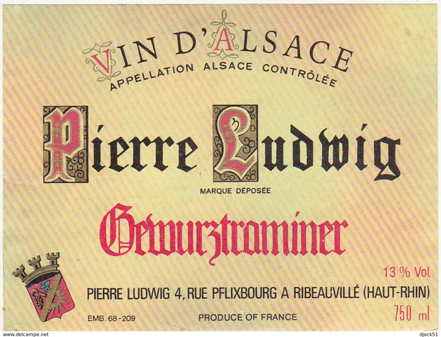 Etiquette Vin / Alsace / Gewurztraminer / Pierre Ludwig / Ribeauvillé - Gewurztraminer