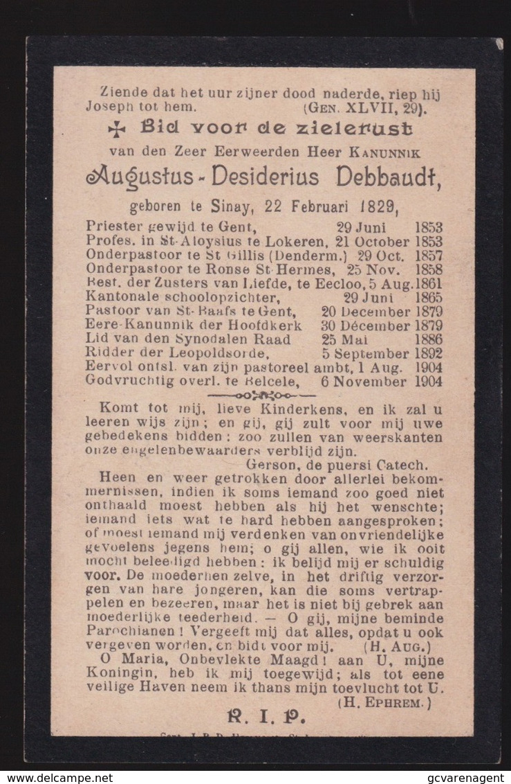 PASTOOR ST BAAFS GENT - AUGUSTUS DEBBAUDT - SINAAI 1853  BELCELE  1904 - Compromiso