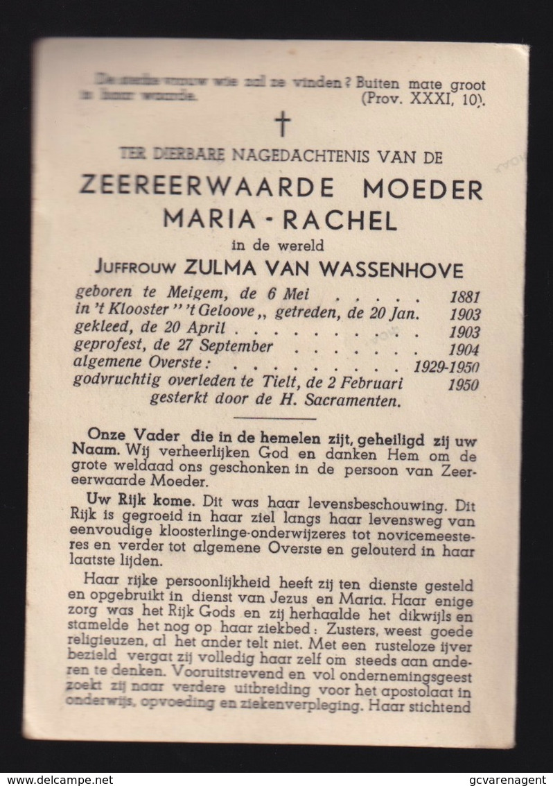 MOEDER MARIA RACHEL / ZULMA VAN WASSENHOVE - MEIGEM 1881 - TIELT 1950  2 SCANS - Verlobung