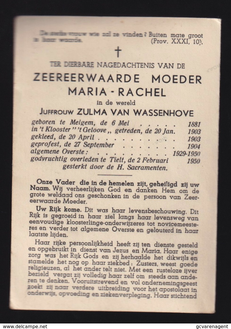 MOEDER MARIA RACHEL / ZULMA VAN WASSENHOVE - MEIGEM 1881 - TIELT 1950  2 SCANS - Verloving