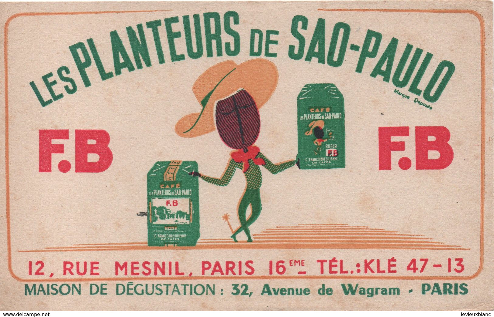Buvard Publicitaire Ancien/ Café/Les Planteurs De SAO-PAULO/FB/Rue Mesnil/ Paris 16éme/vers 1950-60  BUV507 - Café & Thé
