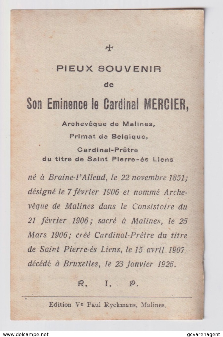 CARDINAL MERCIER   BRAINE L'ALLEUD 1851 - BRUXELLES  1926  -   2 SCANS - Verloving