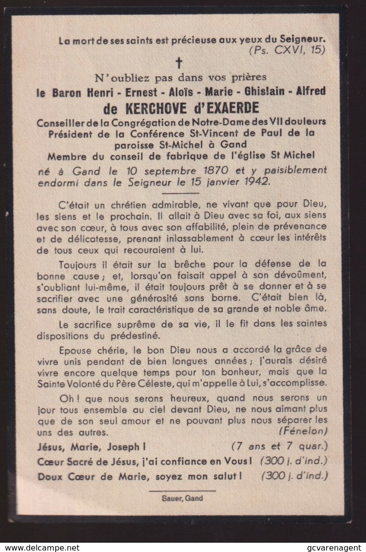 ADEL  BARON HENRI De KERCHOVE D'EXAERDE - GAND 1870    1942 -   2 SCANS - Engagement