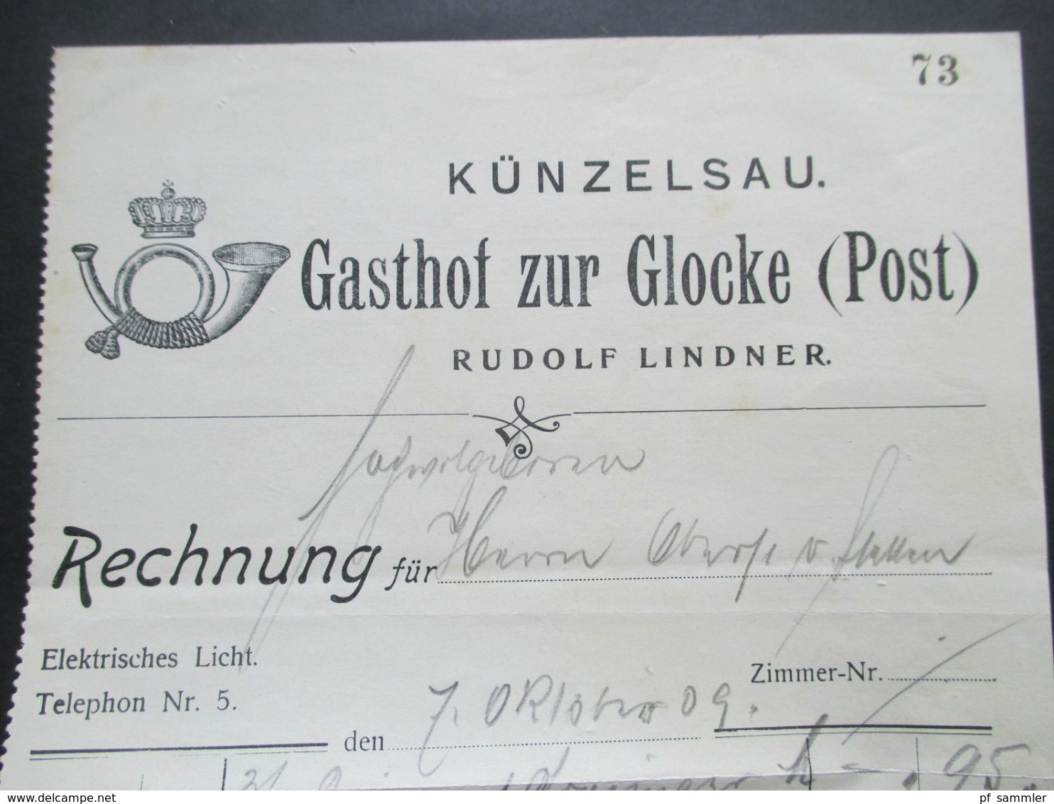 Rechnung 1909 Künzelsau Gasthof Zur Glocke (Post) Rückseitig: Von Hotel Zu Hotel Empfehlenswerte Hotels Süddeutschlands - 1900 – 1949