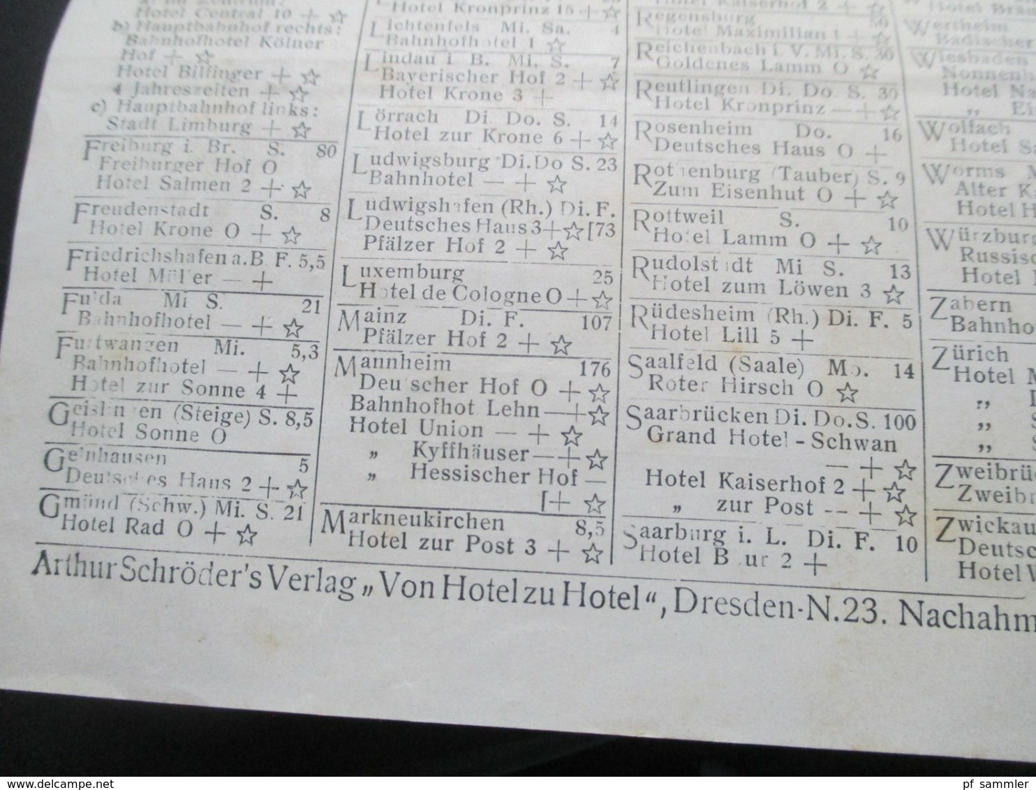 Rechnung 1909 Künzelsau Gasthof zur Glocke (Post) rückseitig: Von Hotel zu Hotel empfehlenswerte Hotels Süddeutschlands