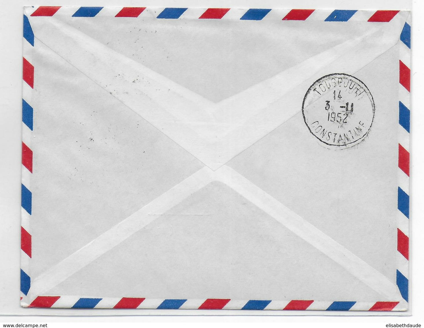 1952 - ALGERIE - ENVELOPPE RECO  Par AVION 1° LIAISON POSTALE AERIENNE AIR FRANCE De ALGER => TOUGGOURT - Posta Aerea