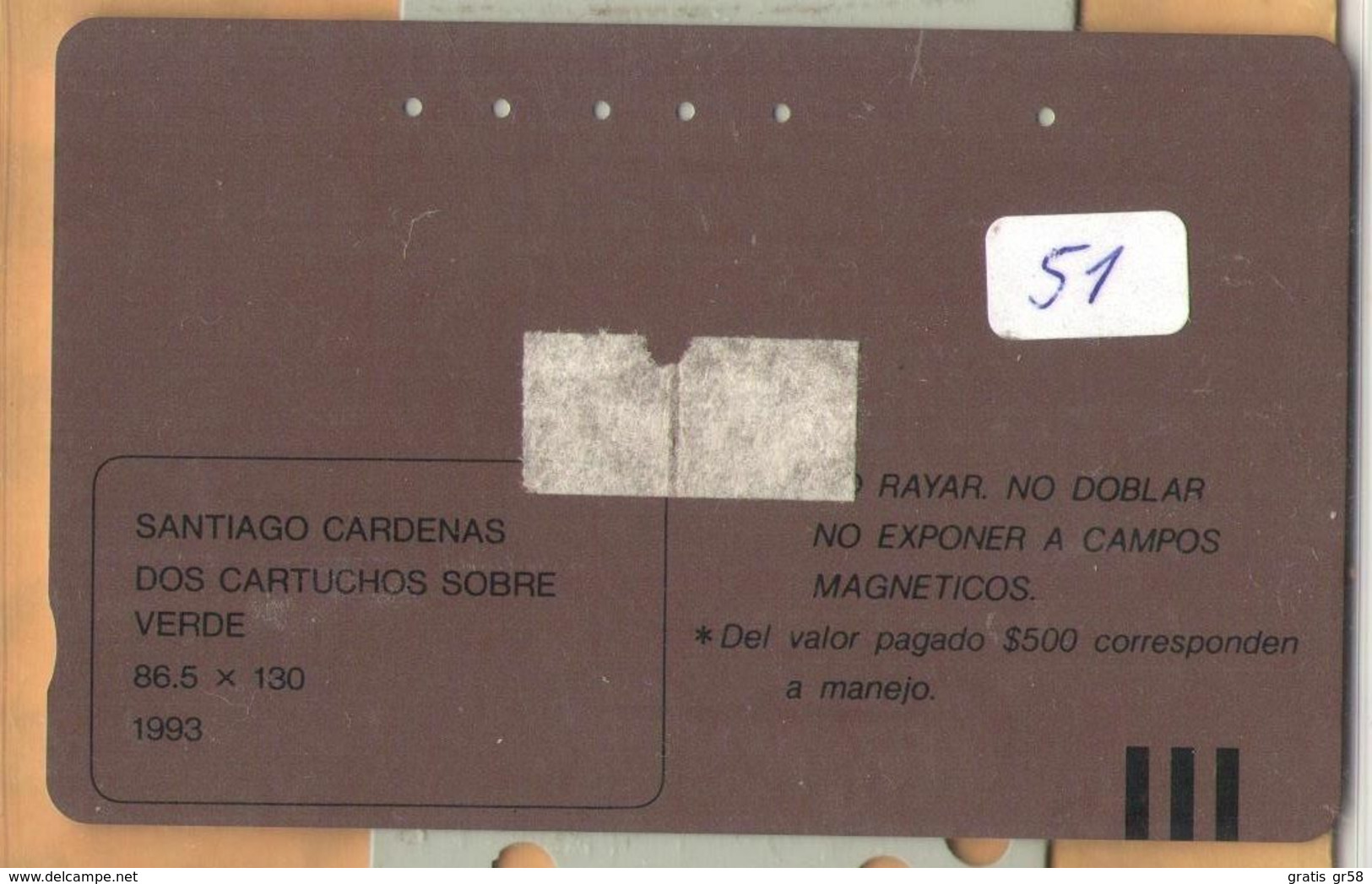 Colombia - CO-MT-51, Tamura, Dos Cartuchos Sobre Verde, Santiago Cardenas, Art, 5,500 $, 10.000ex, Used - Kolumbien