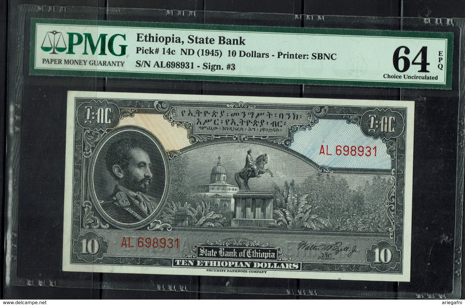 ETHIOPIA 1945 BANKNOTES 10$ PMG 64 UNC !! - Ethiopia
