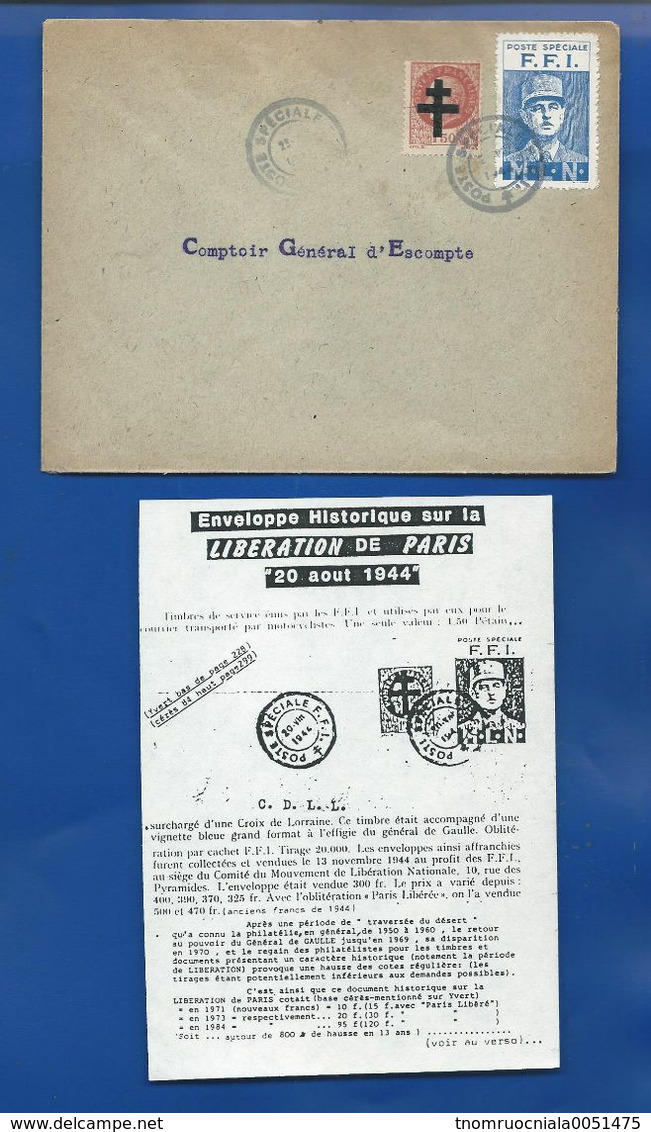 Enveloppe Historique Sur La Libération De Paris Timbres Général De Gaulle Oblitération: Poste Spécial 20 Aout 1944 - Liberation