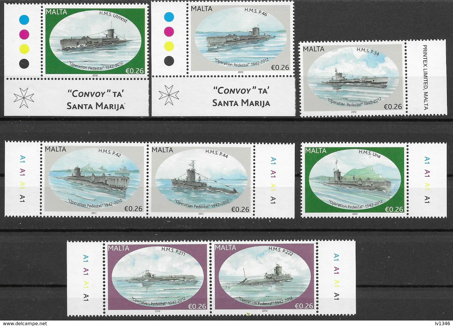 Sub65 Malta All 8 Submarine Stamps Set 2012 MNH-neuf - Duikboten