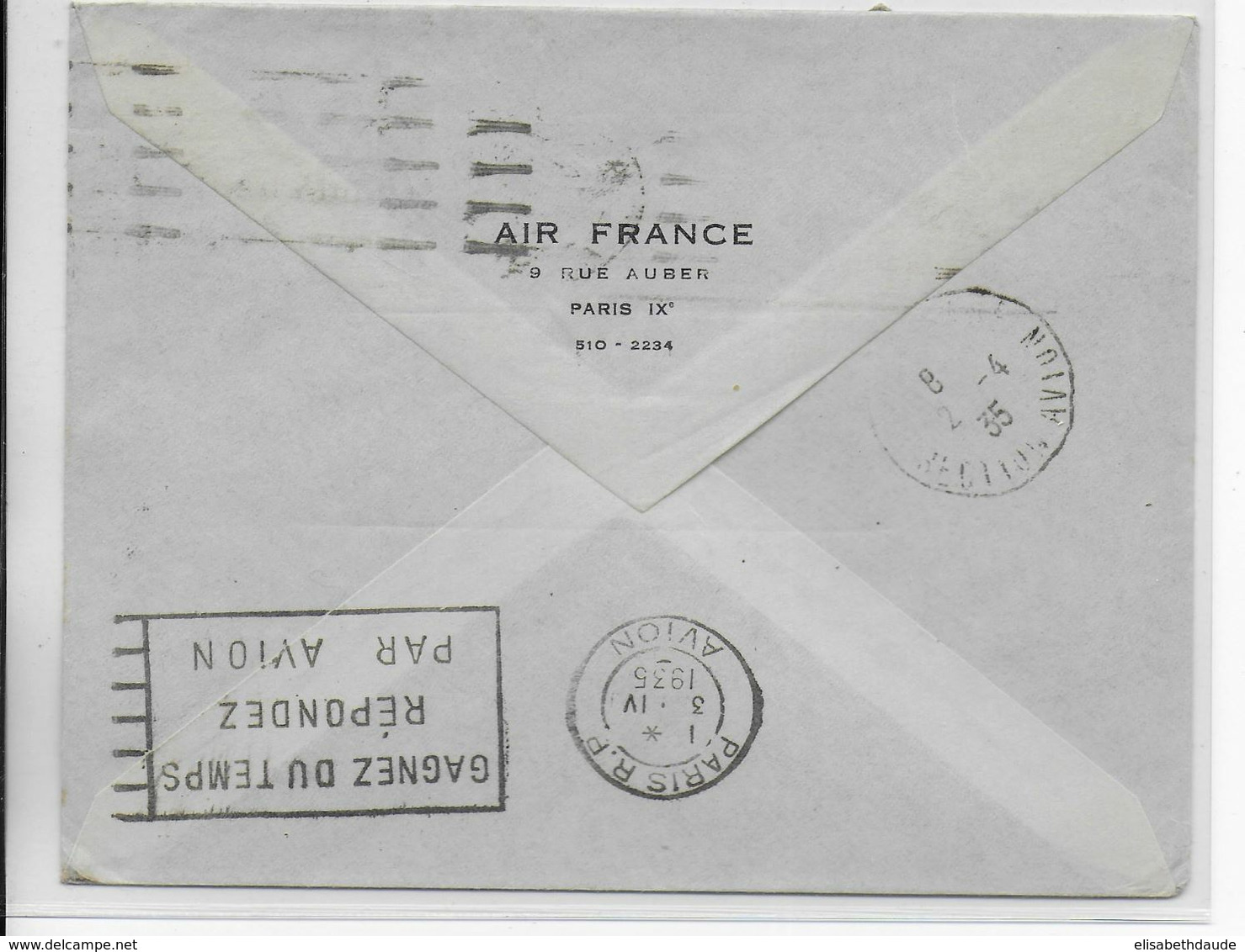 1935 - ALGERIE - ENVELOPPE Par AVION 1° LIAISON POSTALE AERIENNE AIR FRANCE DANS LA JOURNEE De ALGER => PARIS - Briefe U. Dokumente