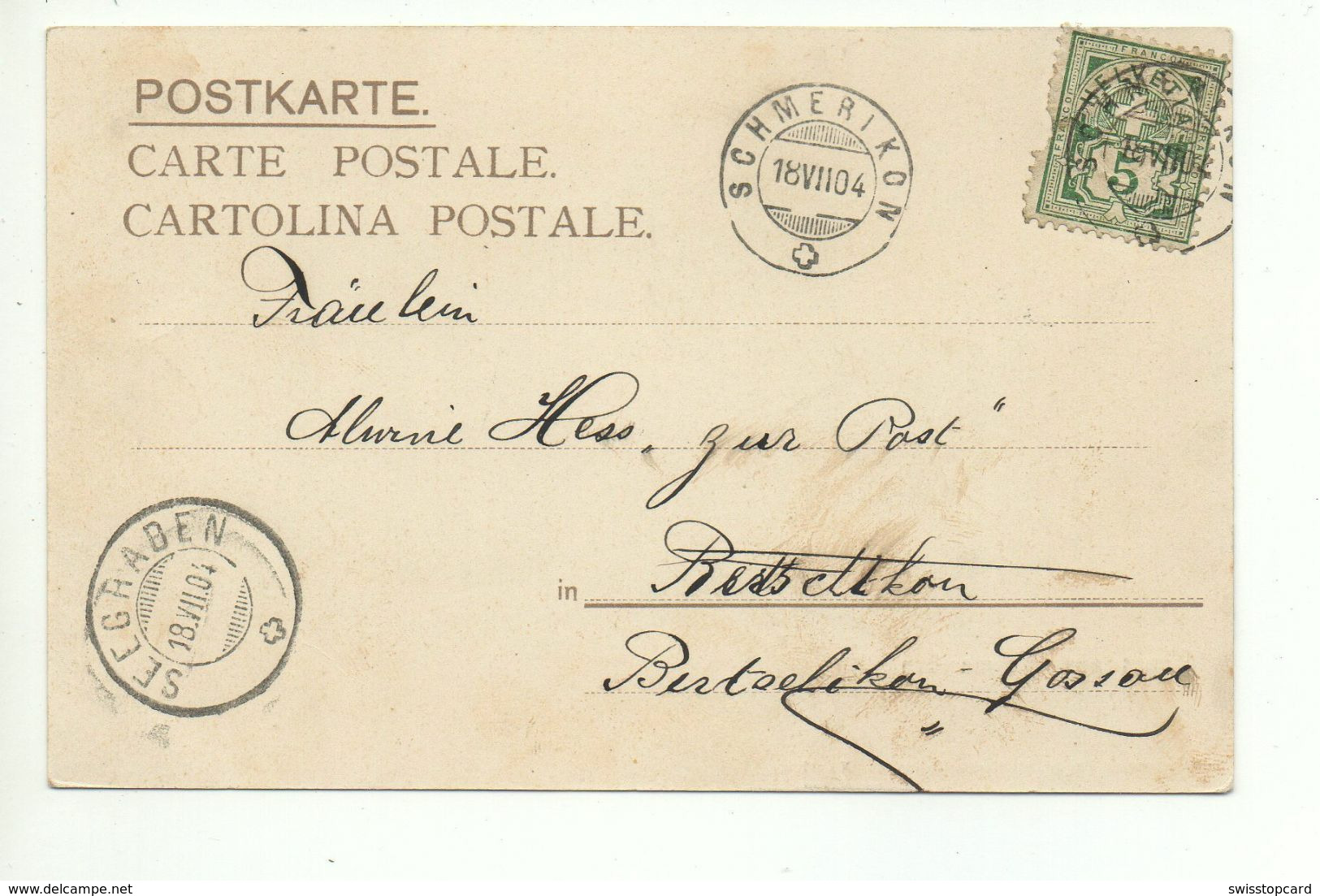 Gruss Aus SCHMERIKON Gel. 1904 N. Bertschikon-Gossau Stempel Seegräben - Schmerikon