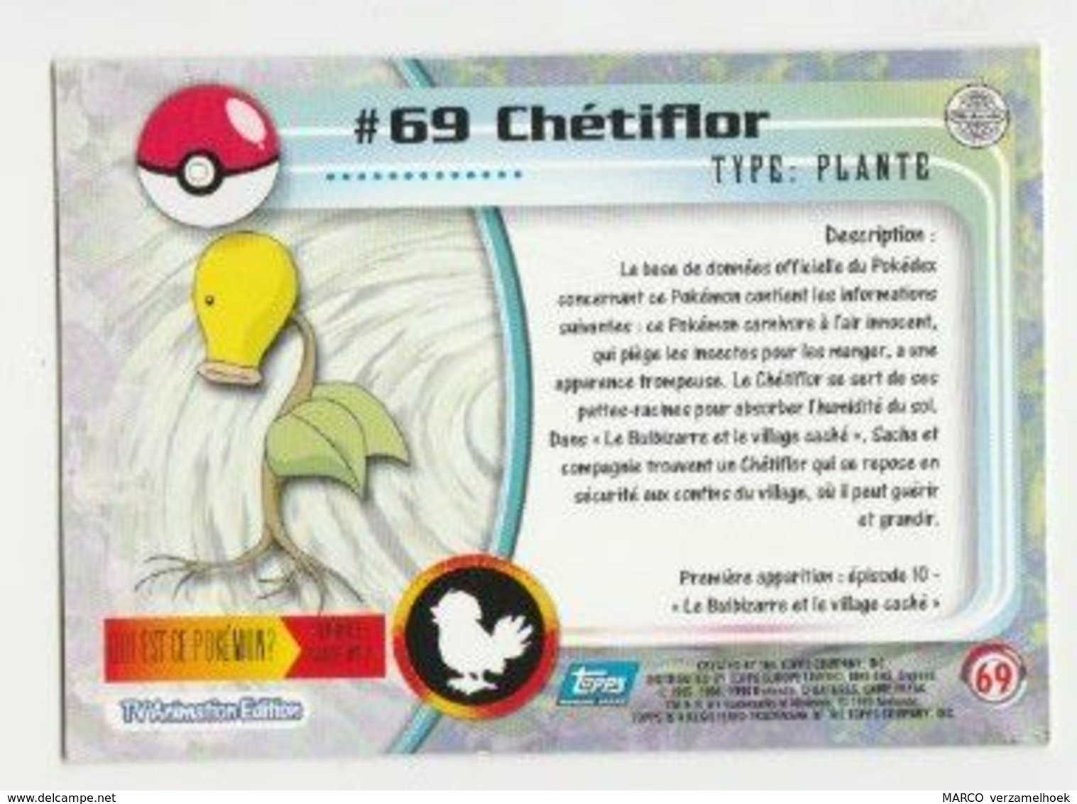 Pokémon Gamefreak Nintendo Topps 1999 #69 Chetiflor - Altri & Non Classificati