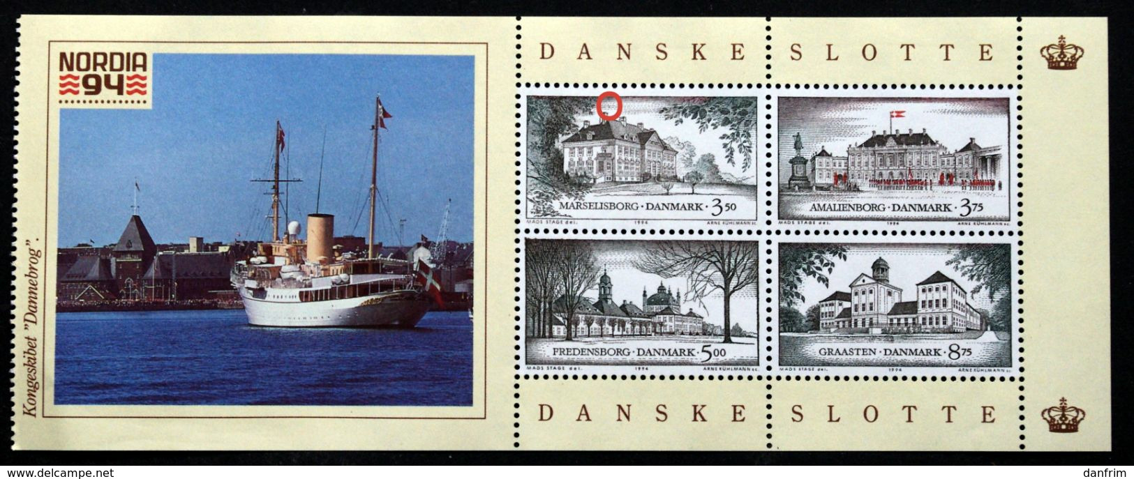 Denmark 1994 ERROR Variety  AFA 1066 Bx Bomb Against Marselisborg MNH (**)  ( Lot 299 ) - Abarten Und Kuriositäten