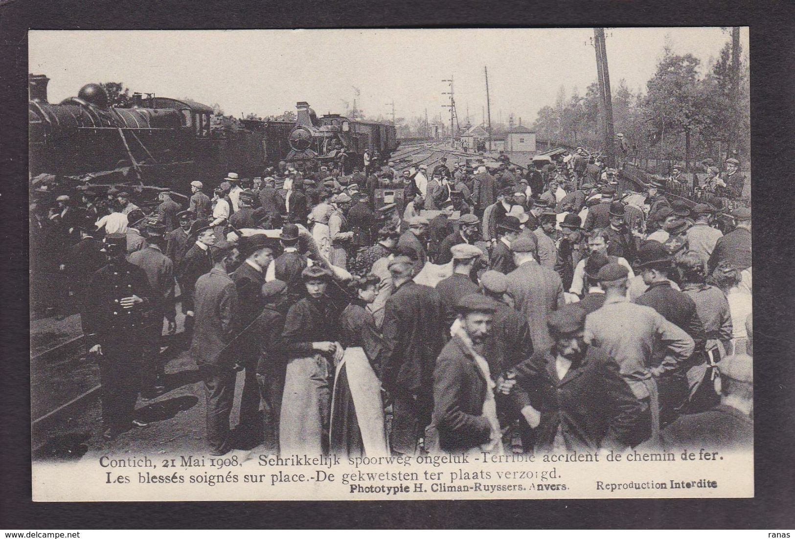 CPA Belgique Kontich Contich Déraillement Catastrophe Train Chemin De Fer 1908 Non Circulé - Kontich