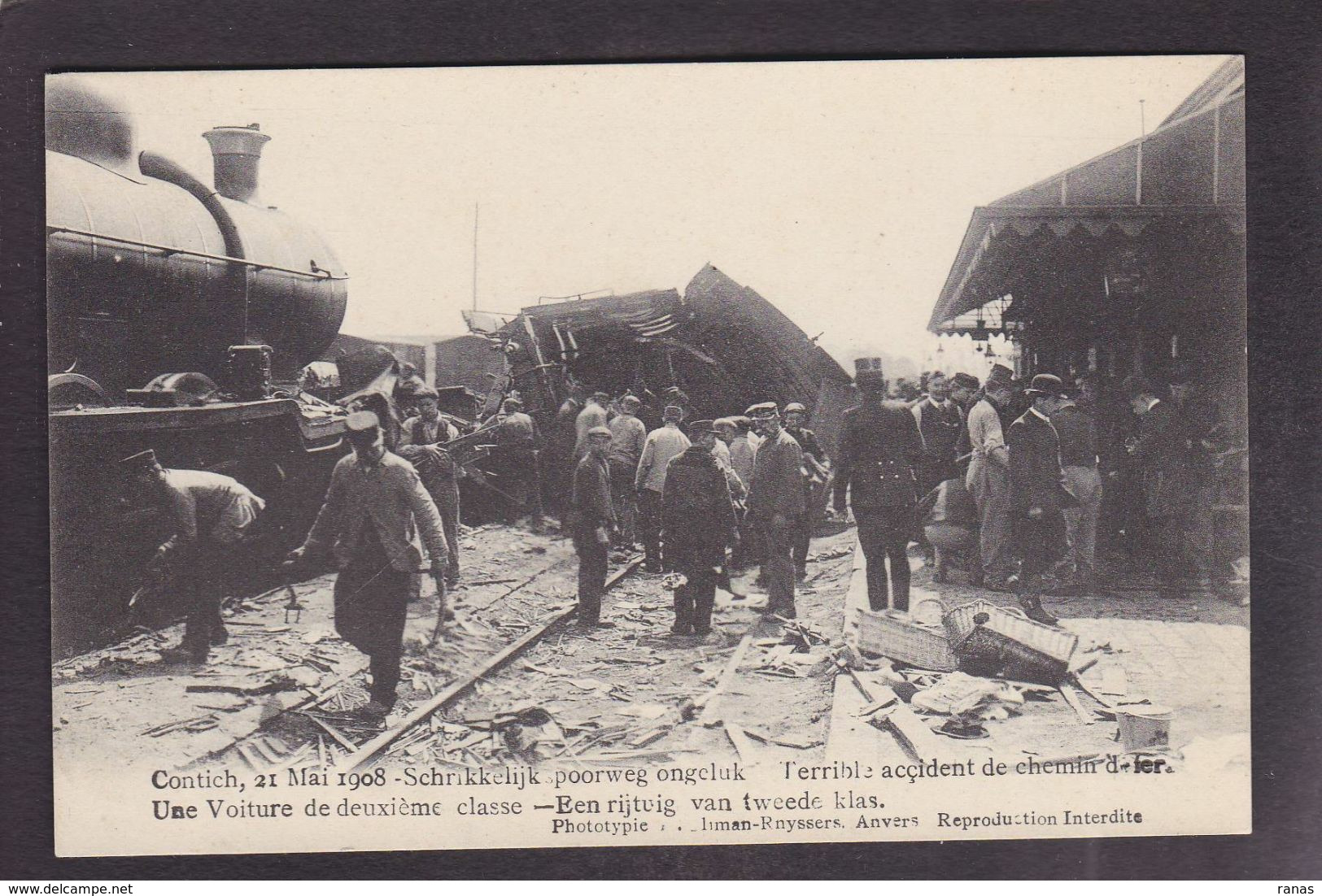 CPA Belgique Kontich Contich Déraillement Catastrophe Train Chemin De Fer 1908 Non Circulé - Kontich