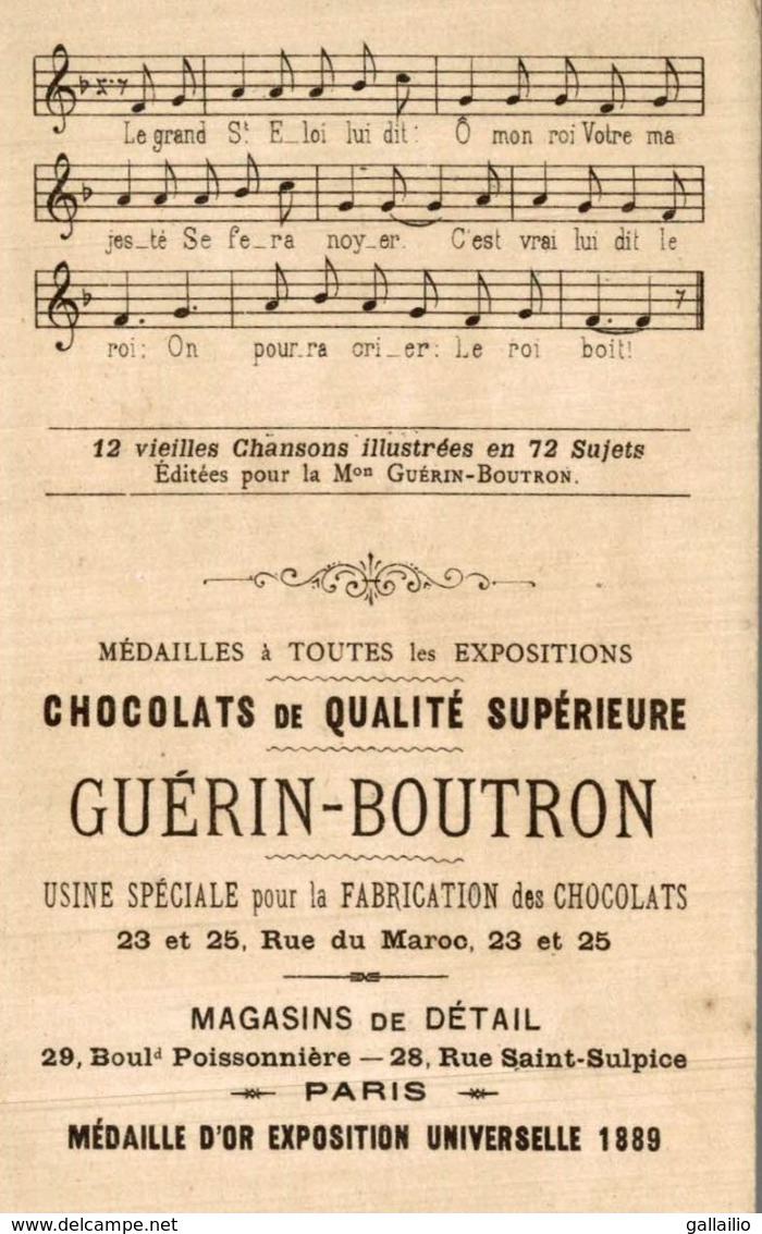 CHROMO CHOCOLAT GUERIN BOUTRON CHANSON LE ROI DAGOBERT - Guerin Boutron