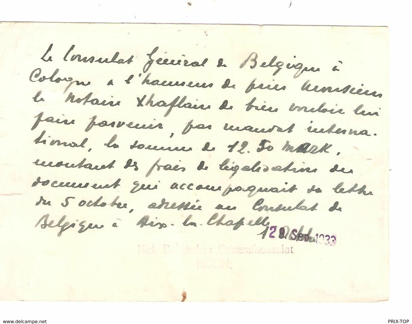 REF1751/ TP Hindenburg S/CP Consulat Belge Cologne C.Köln 12/10/33 Demande Mandat T Bleu 18 > Eupen Taxée 1,30 C.Eupen - Covers & Documents