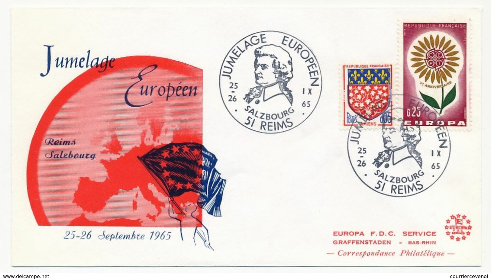 Enveloppe Type FDC Cachet Temp "Jumelage Européen Reims - Salzbourg"  -25/25-IX-1965 - Musique