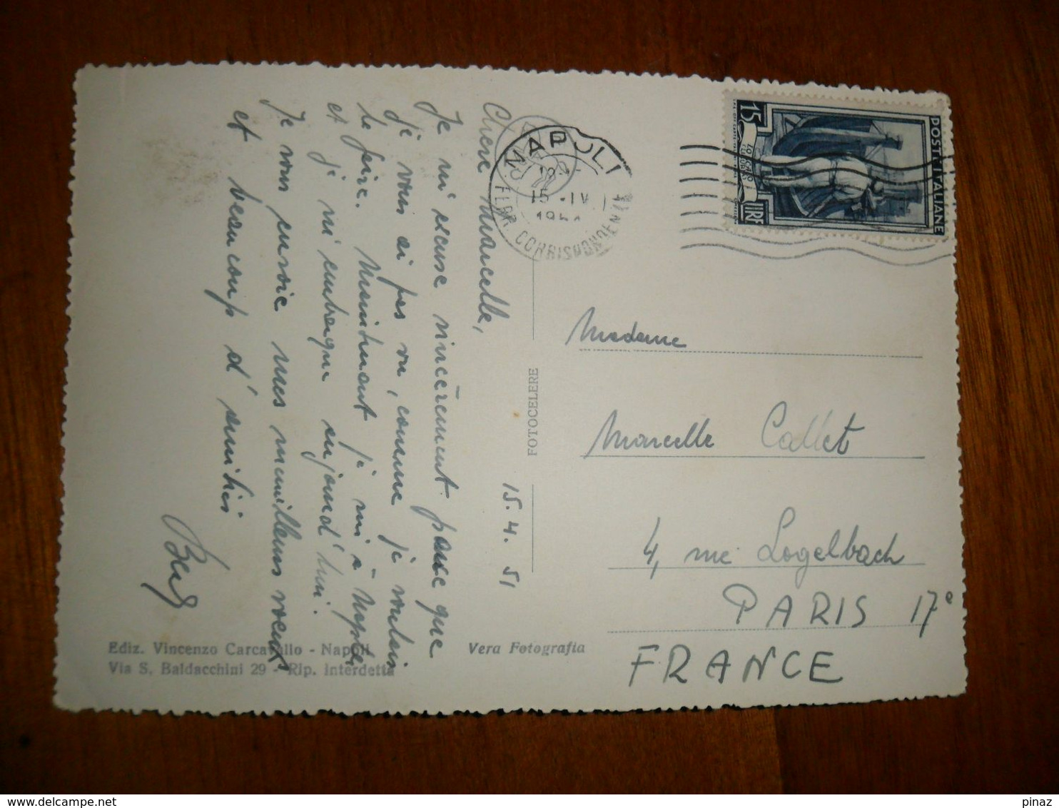 Italia REP Cartolina 1951  Affrancata LAVORO L.15 Spedita In FRANCIA - 1946-60: Poststempel