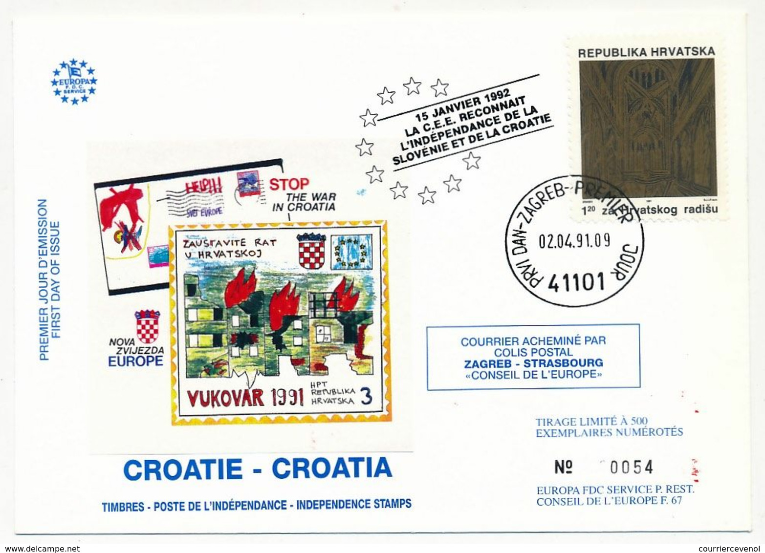 CROATIE - Enveloppe "La C.E.E. Reconnait L'indépendance De La Slovénie Et De La Croatie" 02/04/1991 ZAGREB - Croatie