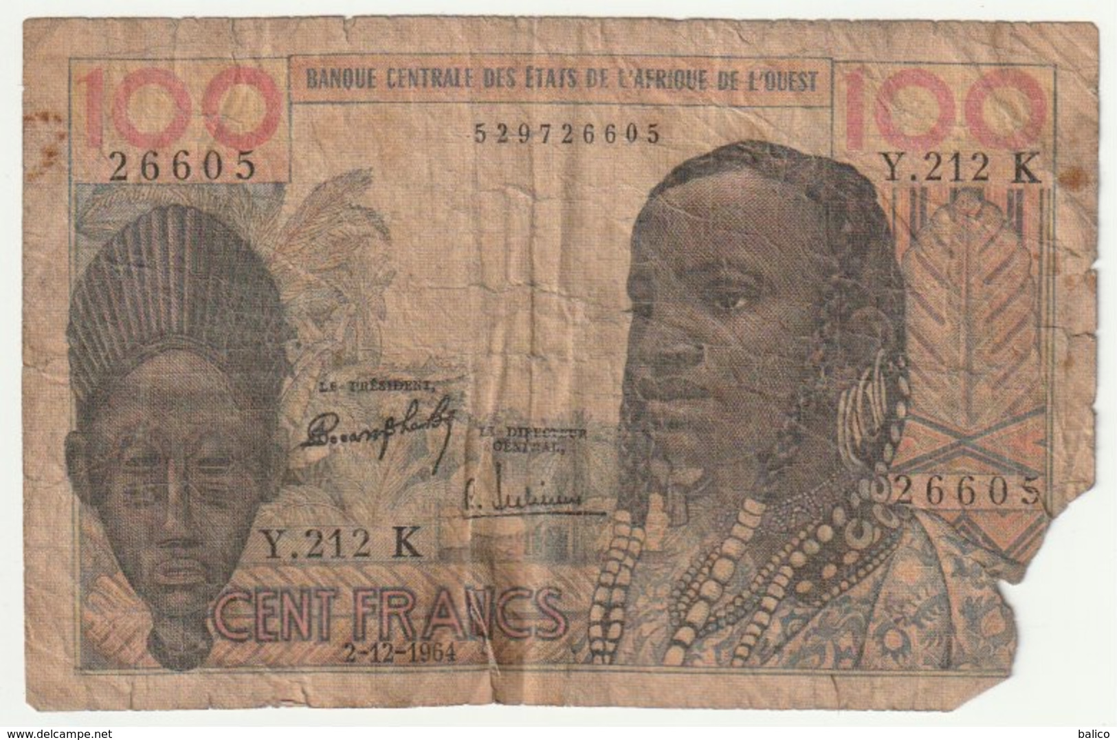 Banque Centrale Des états De L'Afrique De L'Ouest - 100Francs  ( Vendu Dans L'état ) - West African States