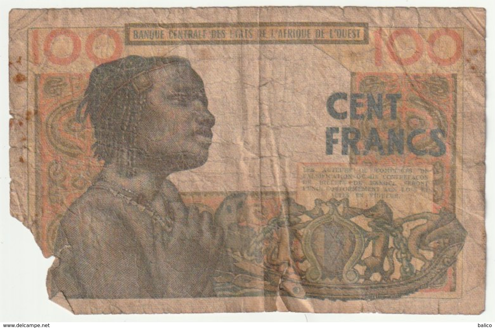 Banque Centrale Des états De L'Afrique De L'Ouest - 100Francs  ( Vendu Dans L'état ) - West African States