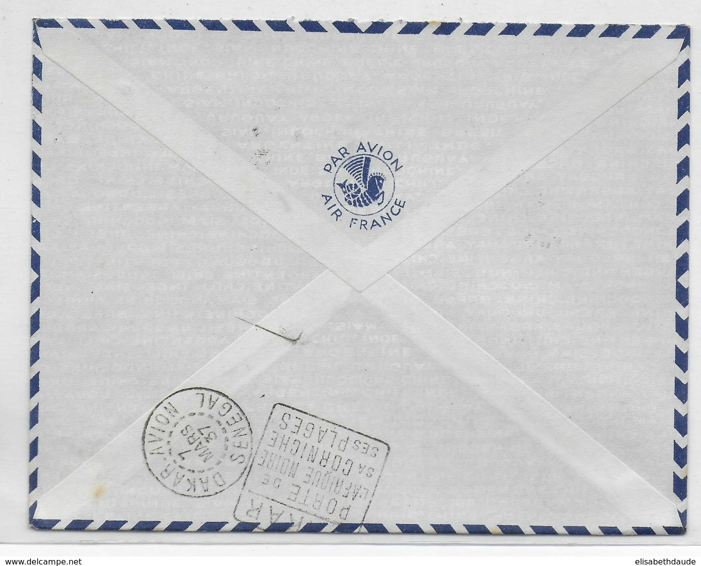 1937 - COTE D'IVOIRE - ENVELOPPE 1° LIAISON AERIENNE AEROMARITIME AIR FRANCE De ABIDJAN => DAKAR (SENEGAL) - Storia Postale