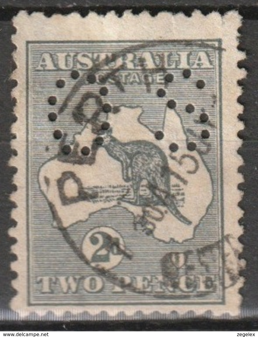 Australia 1913 Service - Kangaroo 2 Penny Lochung Type 2 (8 Mm). Mi D02 Type II - Servizio