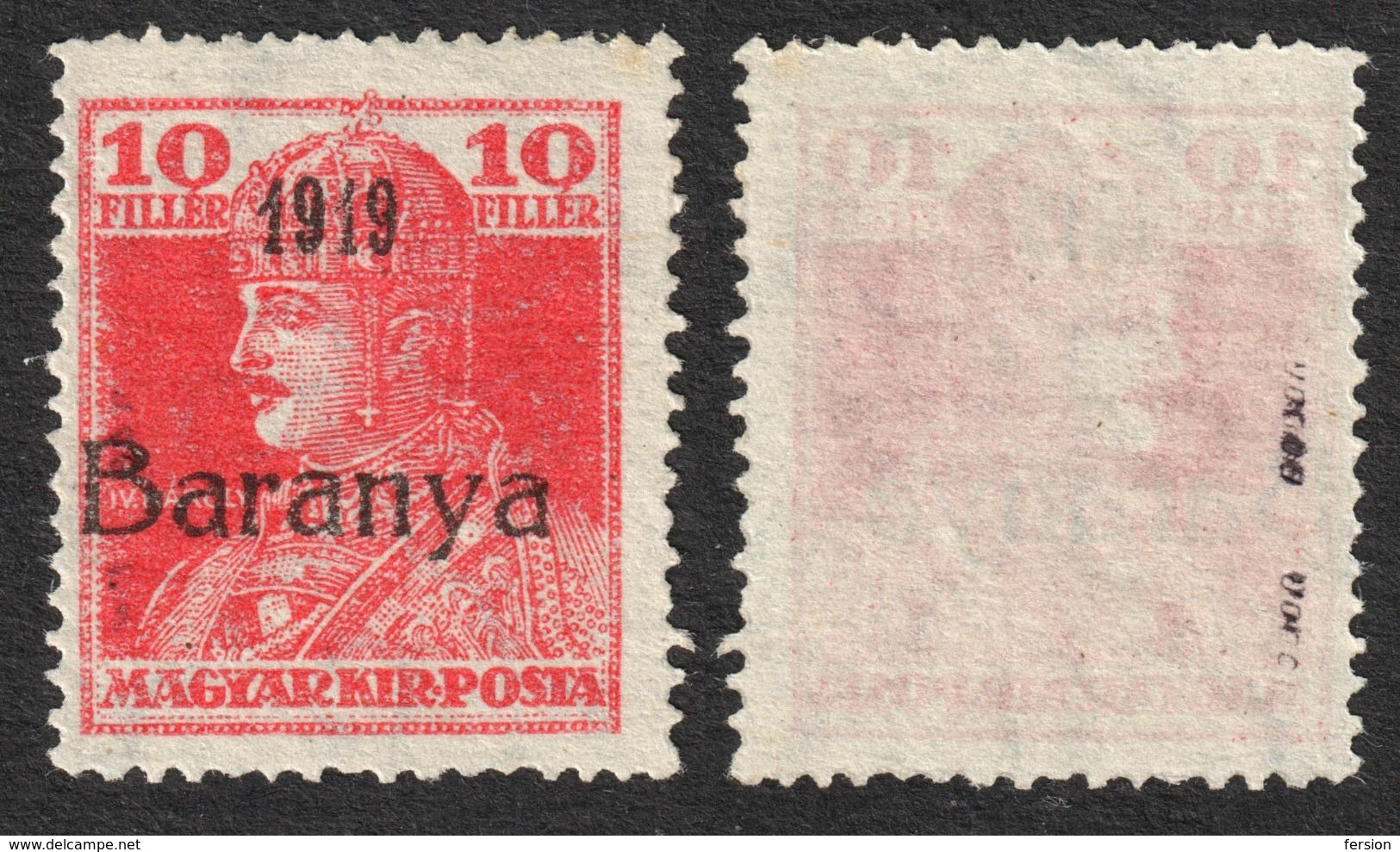 1918 1919 - Hungary - Croatia - BARANYA - King Charles / Overprint - Used Stamp With SIGN - Baranya