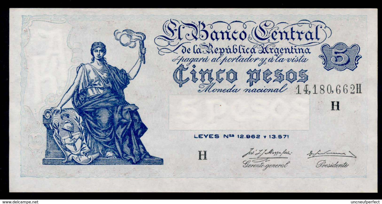 P 264d  5 PESOS 1956  Série H (Bottero - B1871) *** AUNC *** N° 14,180,662H    RARE Série !!! - Argentina