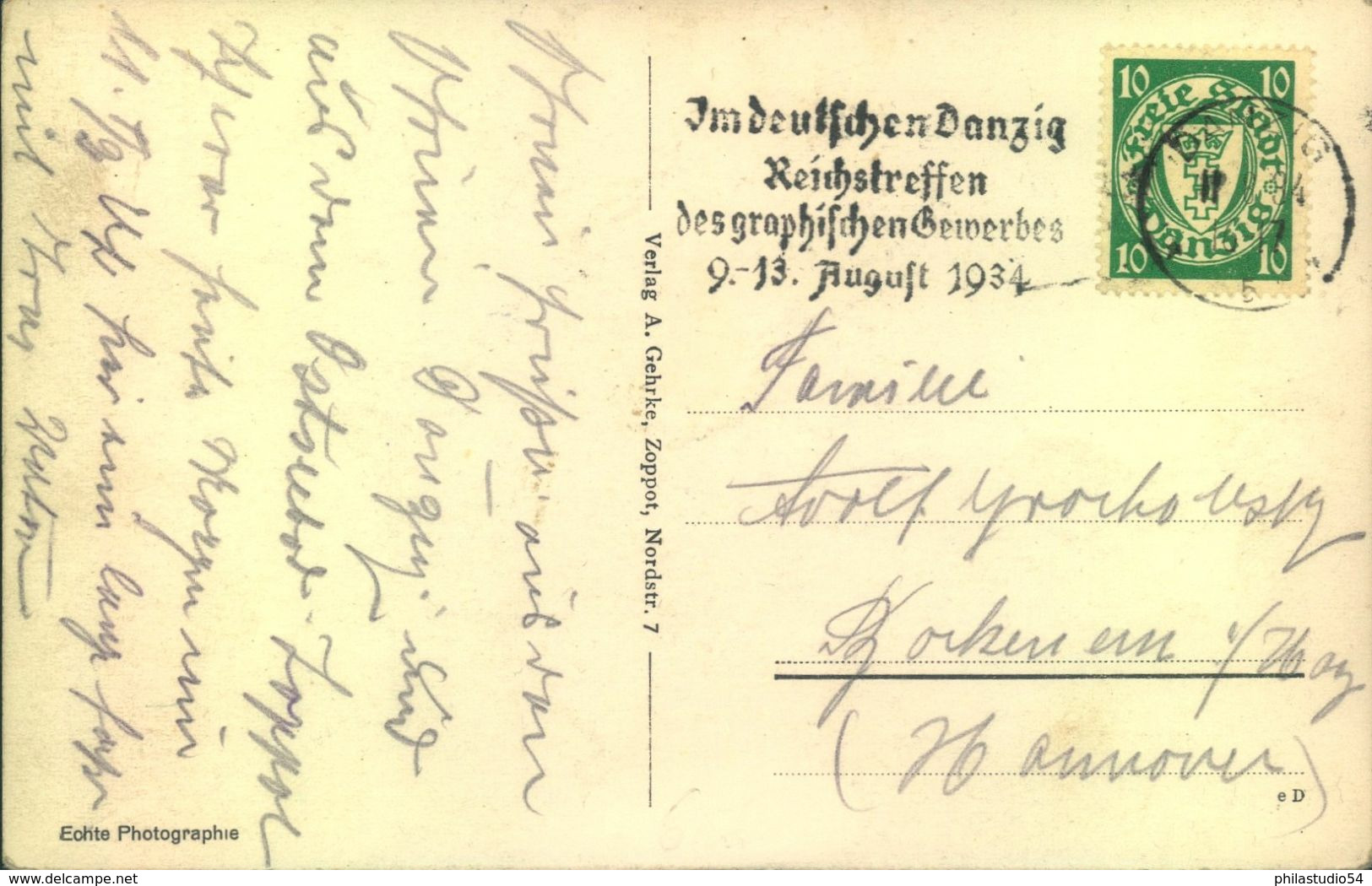 1934, Ansichtkarte "ZOPPOT" Mit Seltenem Maschinen-Werbestempel "DANIZG 5 - Reichstreffen Des Graphischen Gewerbes" - Covers & Documents
