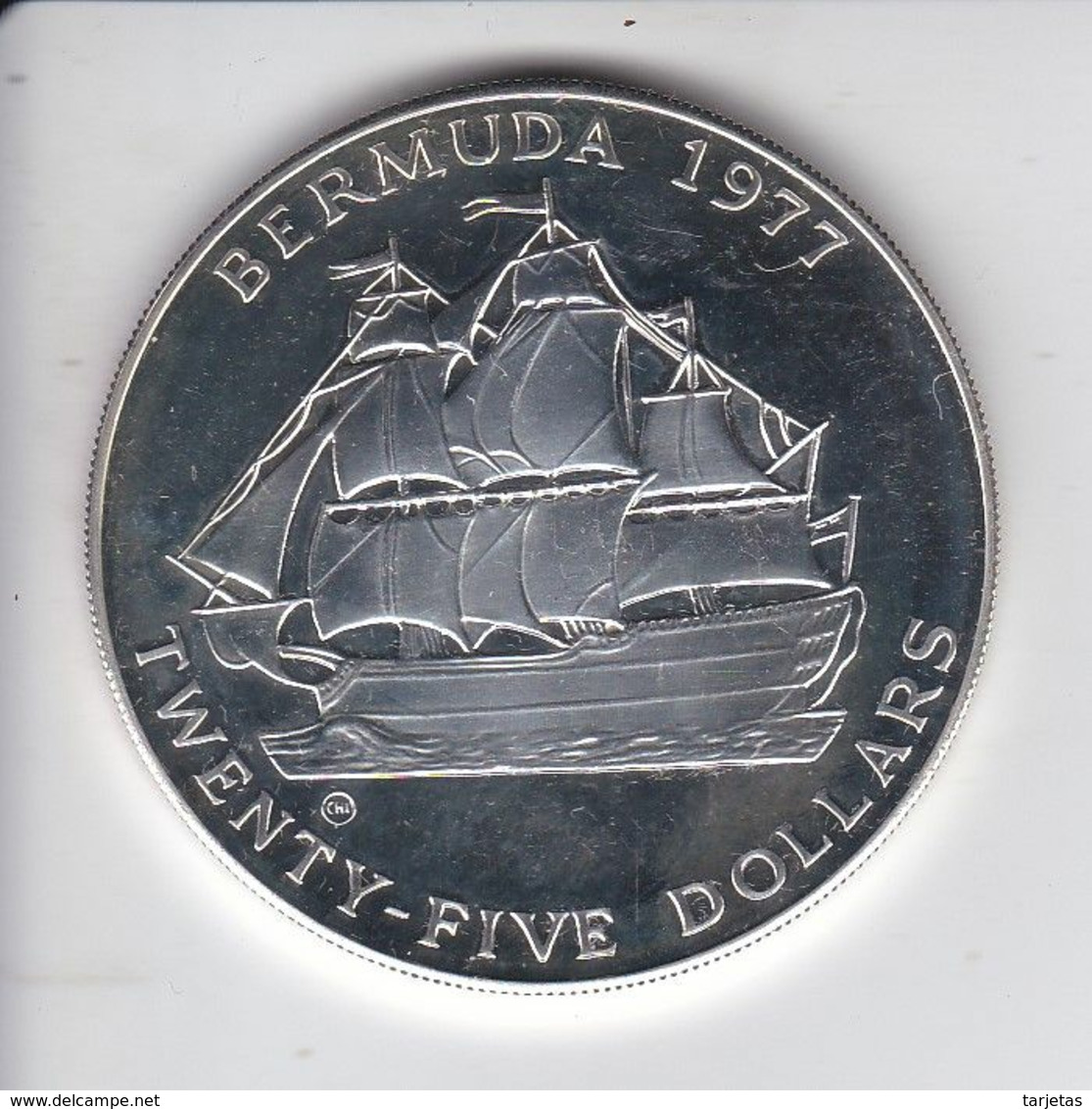 MONEDA DE PLATA DE BERMUDA DE 25 DOLLARS DEL AÑO 1977 (BARCO-SHIP)  (COIN) SILVER-ARGENT - Bermudas